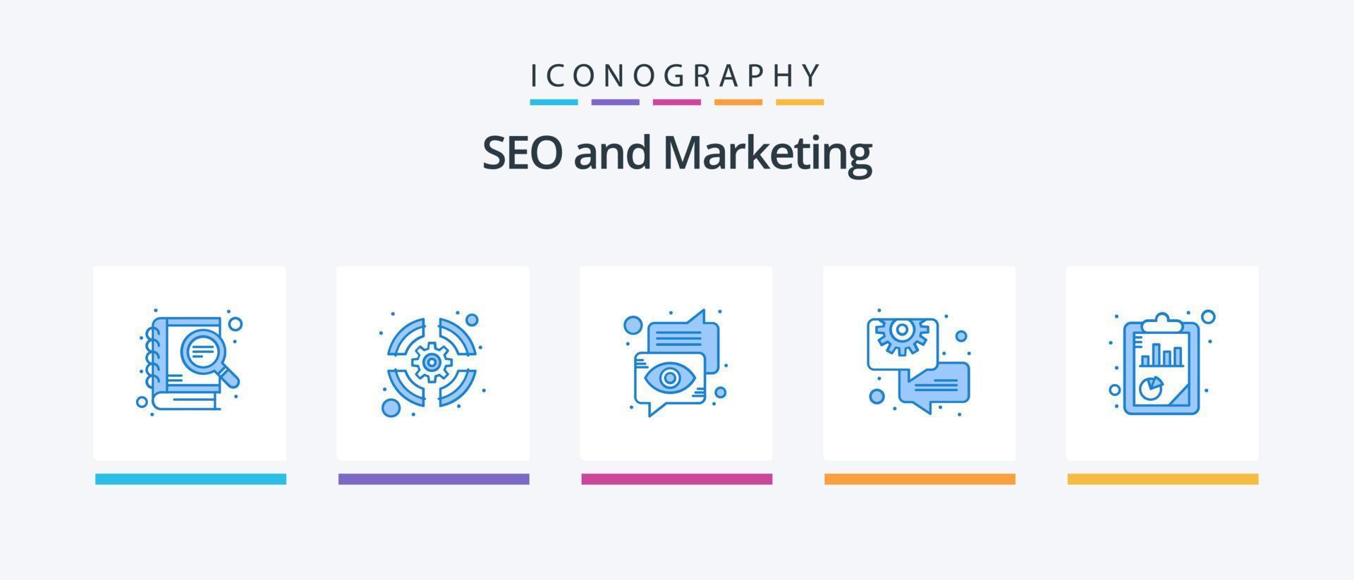 pack d'icônes seo blue 5, y compris l'équipement. discuter. équipe de soutien. entreprise. œil. conception d'icônes créatives vecteur