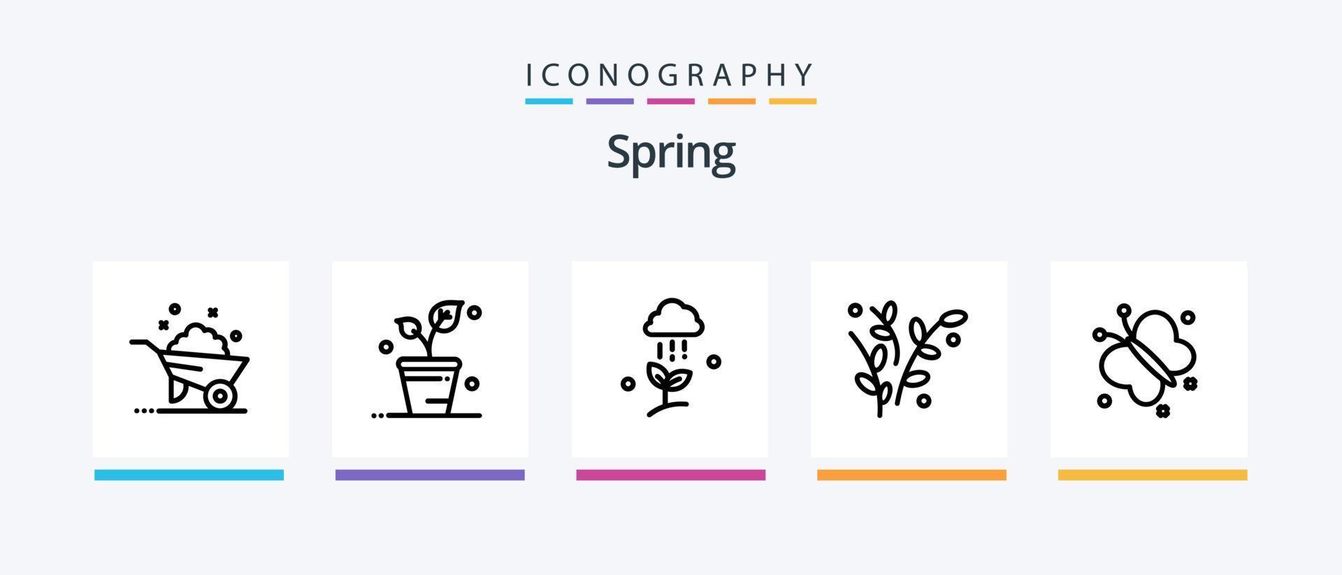 pack d'icônes de la ligne de printemps 5, y compris la nature. printemps. fleur. roue. brouette. conception d'icônes créatives vecteur