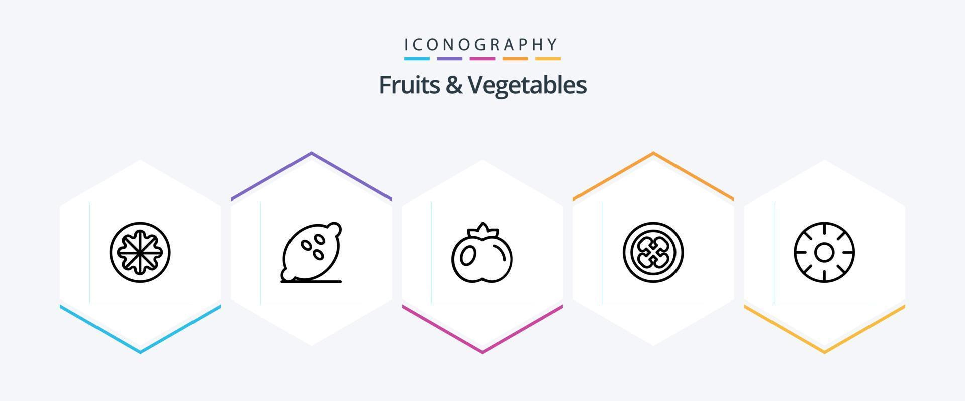 pack d'icônes de 25 lignes de fruits et légumes, y compris végétarien. nourriture. des fruits. fajitas. fruit vecteur