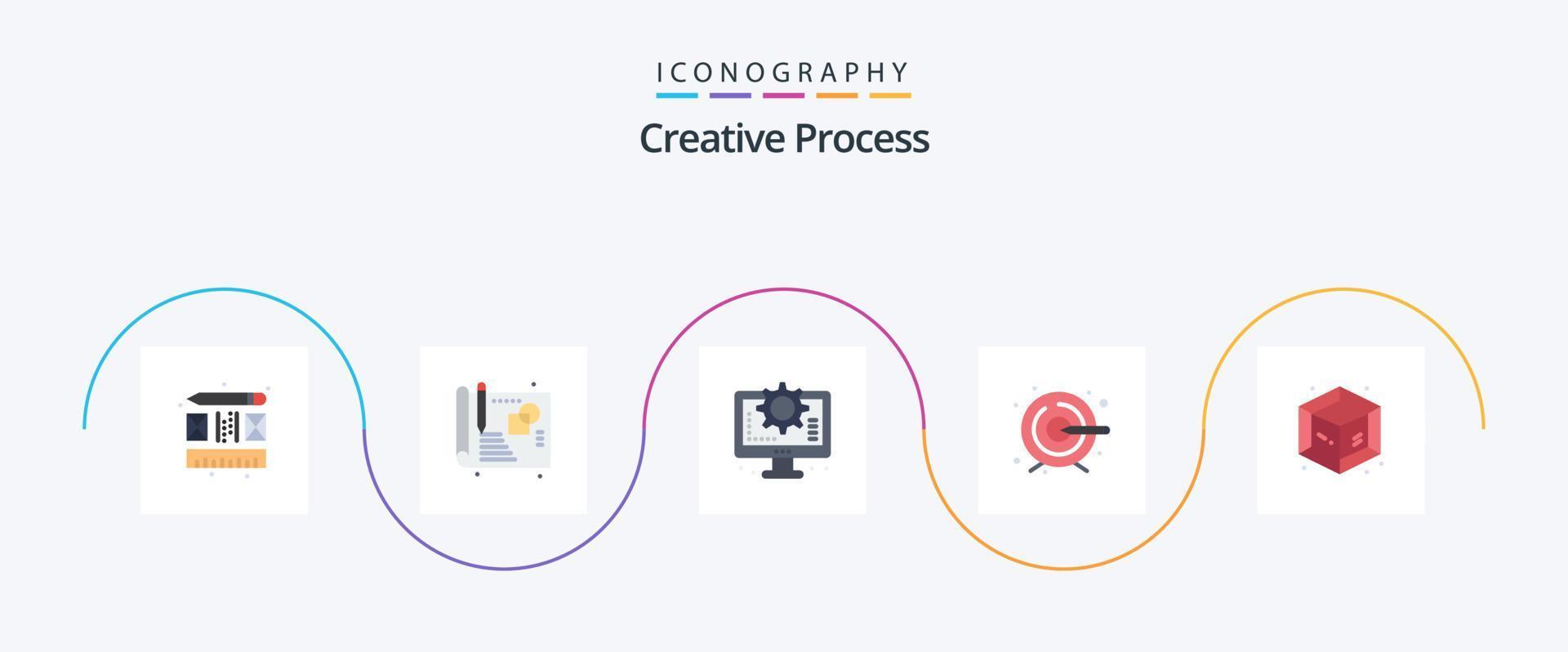 pack d'icônes plat 5 de processus créatif comprenant. objet. processus. processus. cible vecteur