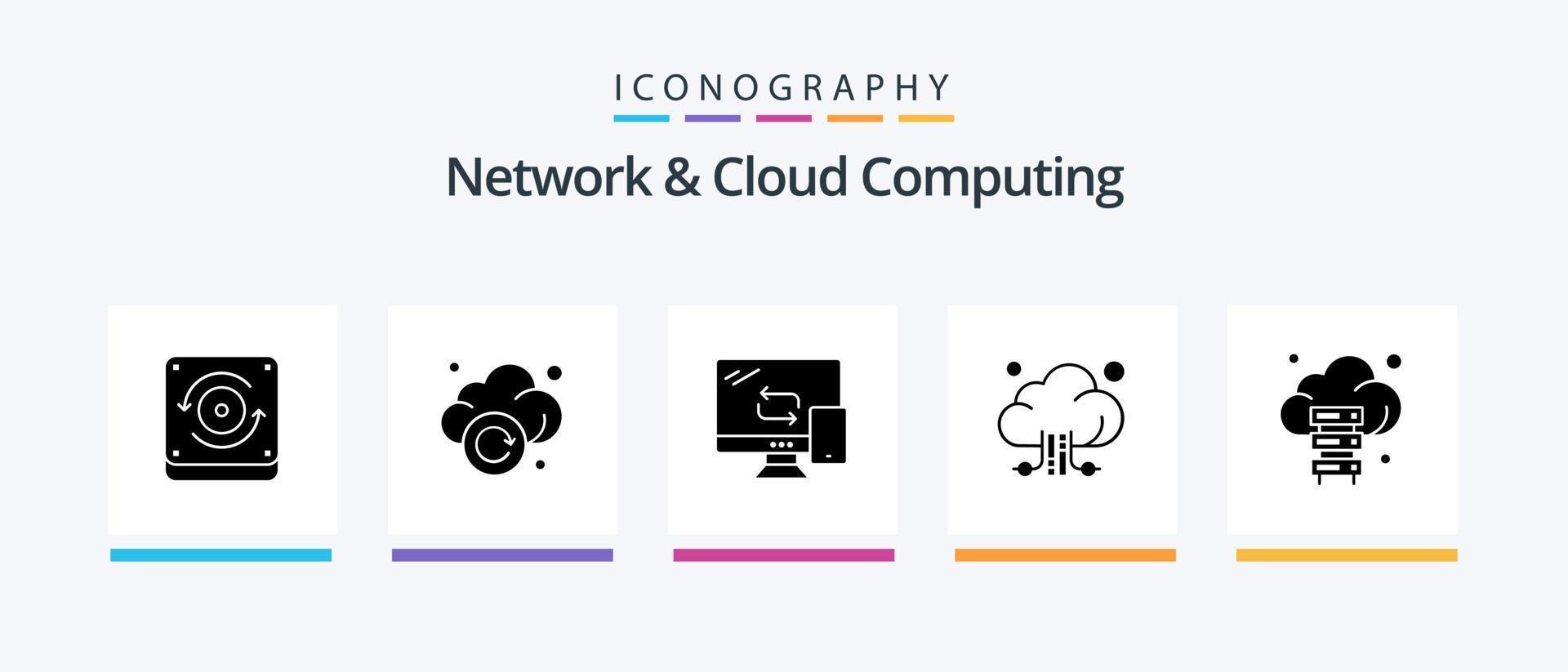 pack d'icônes réseau et cloud computing glyphe 5, y compris le stockage. nuage. mobile. technologie. connexion. conception d'icônes créatives vecteur