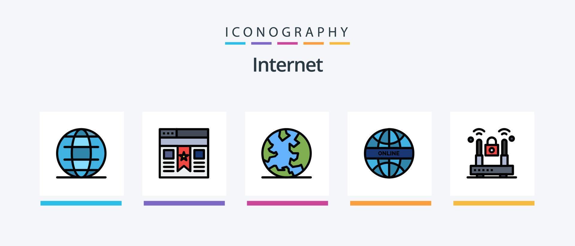 Pack de 5 icônes remplies de lignes Internet, y compris le développement. multimédia. navigateur. l'Internet. nuage. conception d'icônes créatives vecteur