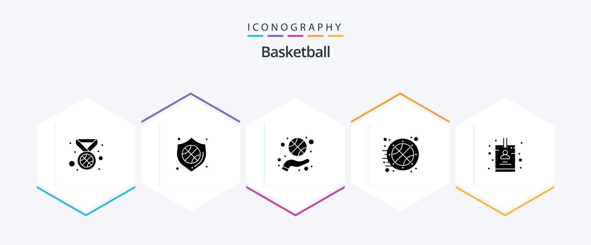 pack d'icônes de basket-ball 25 glyphes comprenant une carte. temps. aptitude. des sports. basket-ball vecteur