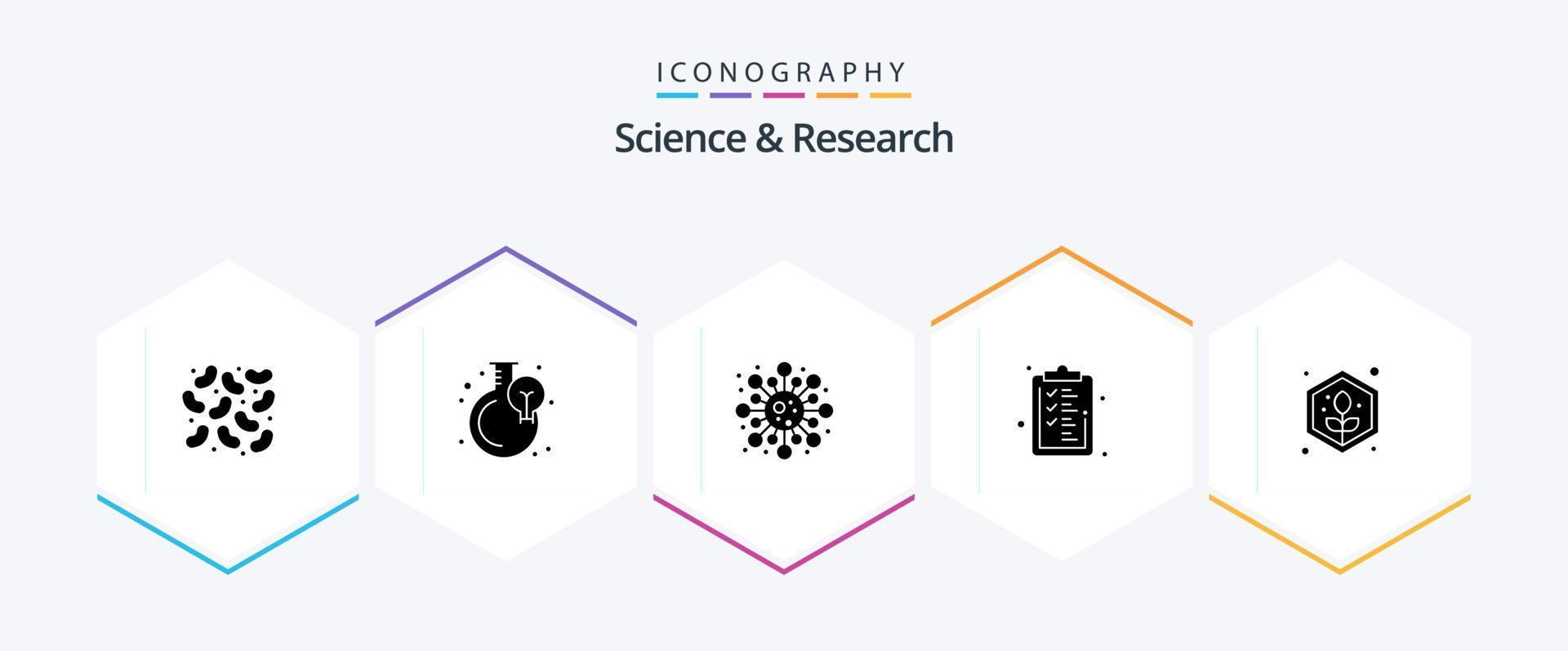 science 25 pack d'icônes de glyphes comprenant une plante. agriculture. molécule. finance. liste de contrôle vecteur