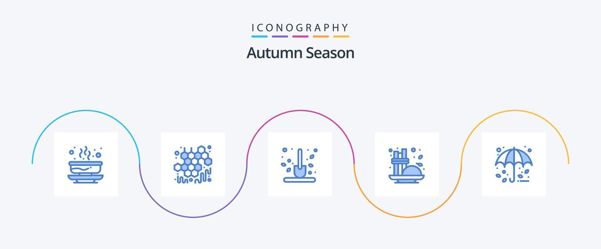 pack d'icônes bleu automne 5, y compris l'assaisonnement. café. visqueux. cannelle. scoop vecteur