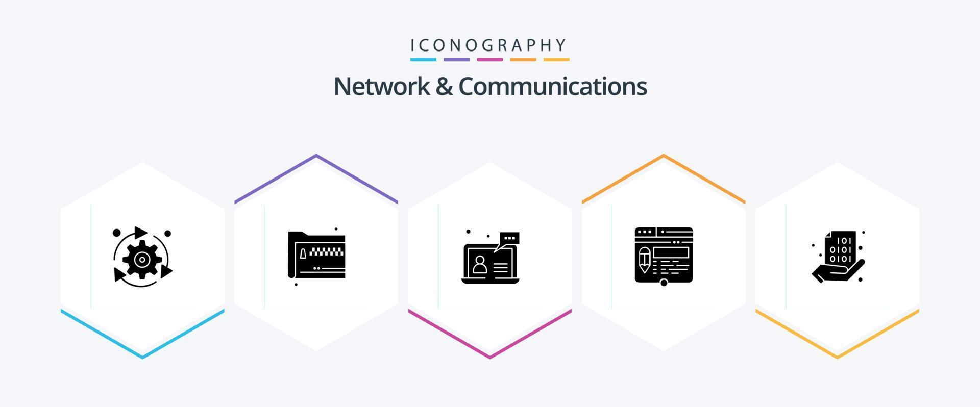 réseau et communications pack d'icônes de 25 glyphes, y compris la page. modifier. documents. aider. utilisateur vecteur