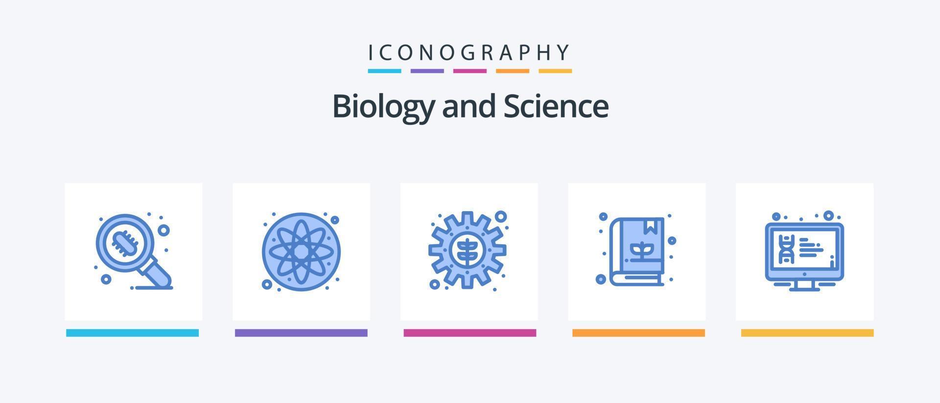 pack d'icônes bleu biologie 5 comprenant un moniteur. ADN. engrenage. afficher. jardin. conception d'icônes créatives vecteur