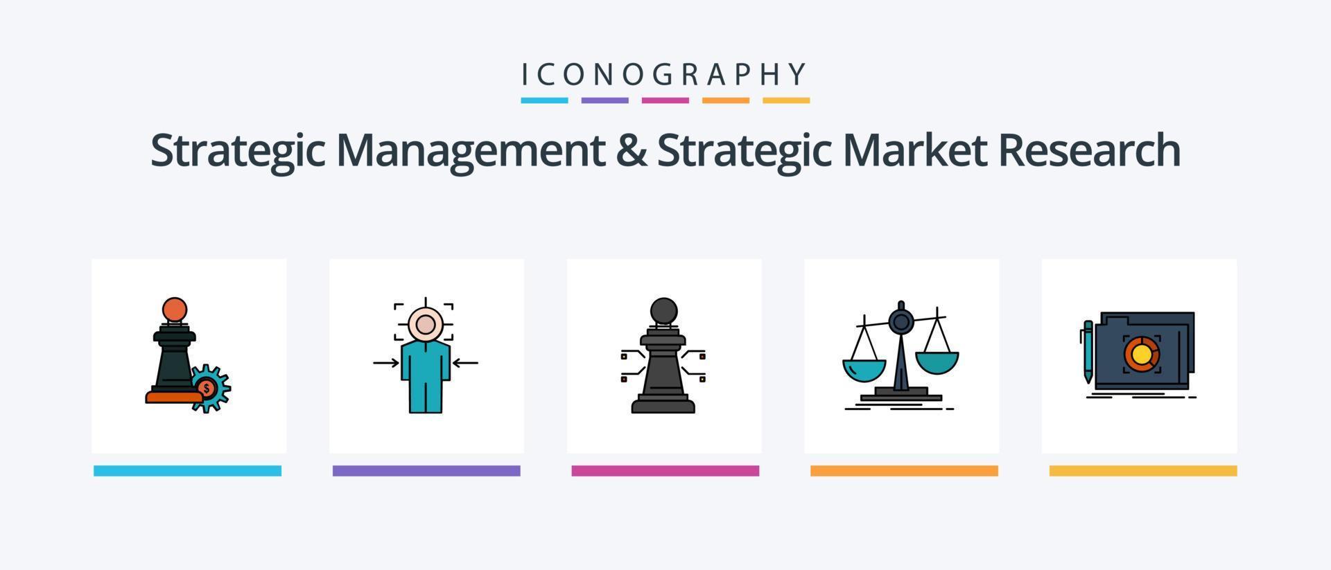 ligne de gestion stratégique et d'étude de marché stratégique remplie de 5 icônes comprenant un marteau. profit. utilisateur. perte. équilibre. conception d'icônes créatives vecteur