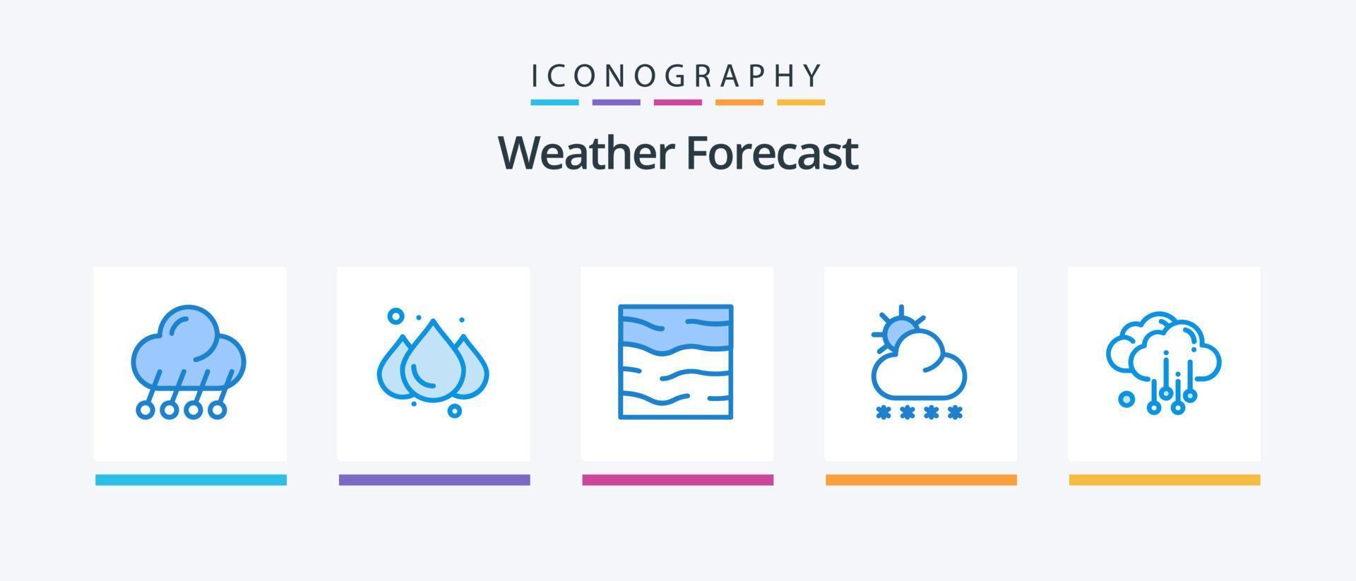 pack d'icônes bleu météo 5, y compris le nuage. soleil. climat. neige. temps. conception d'icônes créatives vecteur