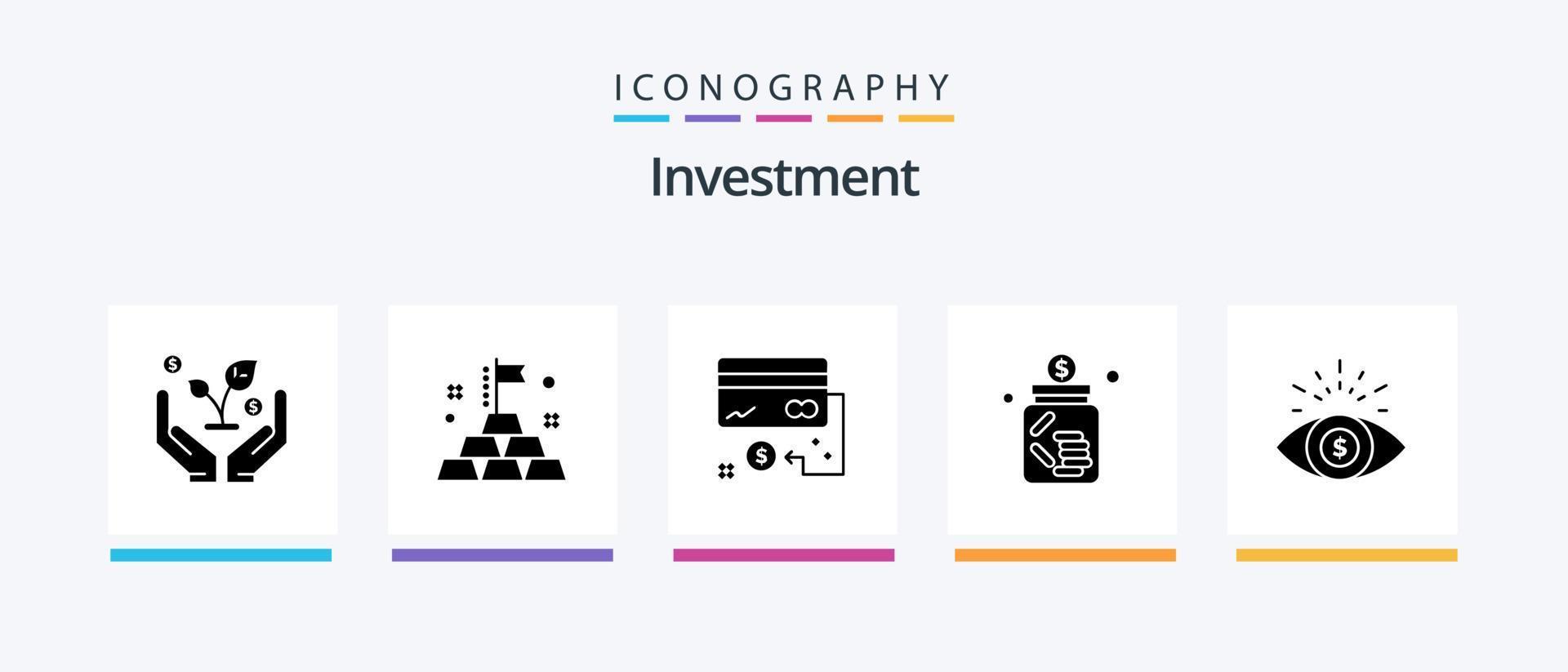 pack d'icônes de glyphe d'investissement 5 comprenant l'investissement. économie. crédit. pot. entreprise. conception d'icônes créatives vecteur