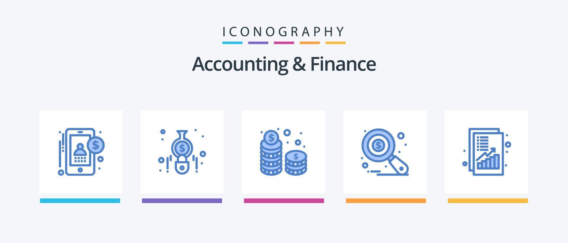 pack d'icônes bleues de comptabilité et de finance 5, y compris l'analyse. l'analyse des données. pièces de monnaie. audit. investissement. conception d'icônes créatives vecteur