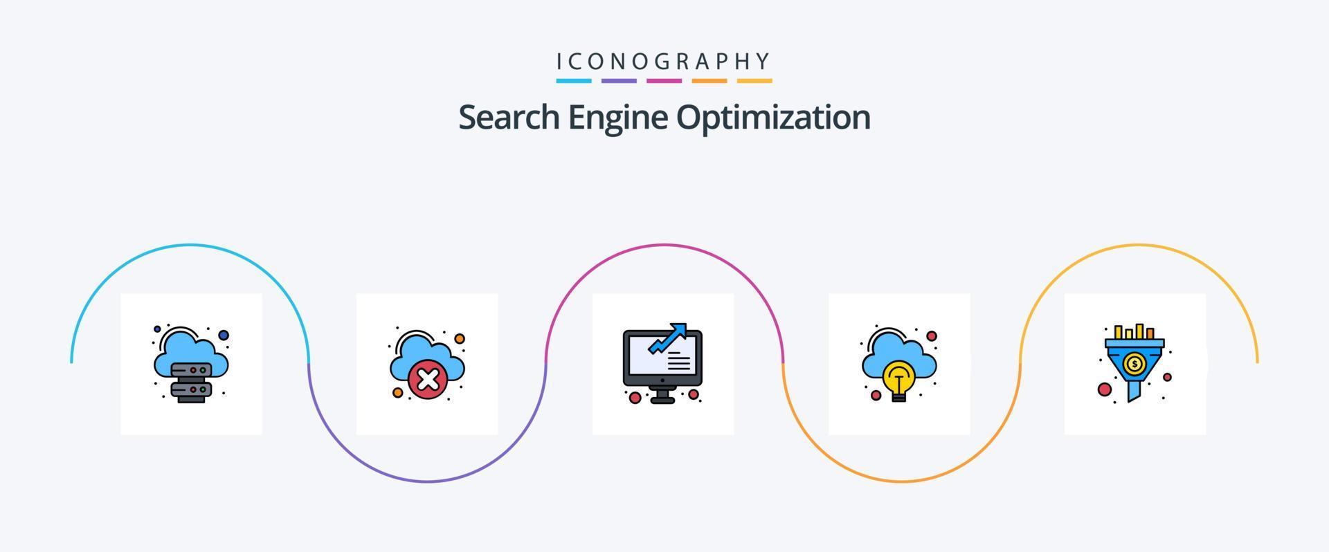 pack d'icônes plat 5 rempli de ligne de référencement, y compris. trier. statistiques. entonnoir. idée vecteur