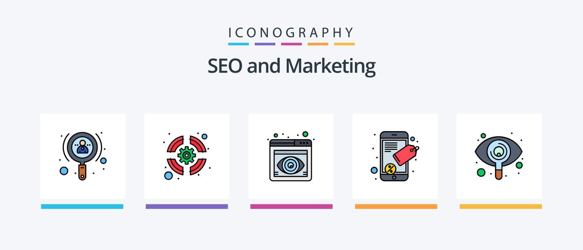 pack de 5 icônes rempli de ligne de référencement, y compris le référencement. BIO. connecter. succès. tasse. conception d'icônes créatives vecteur