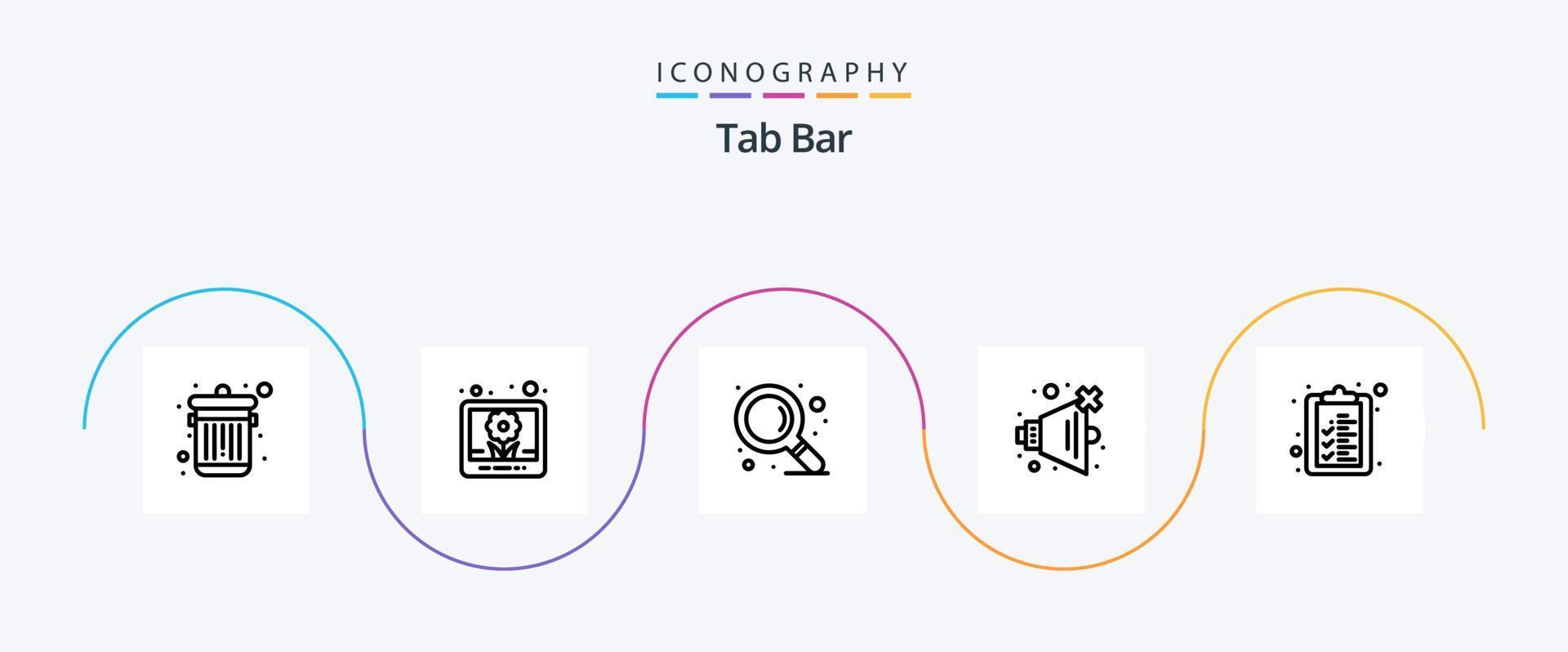 barre d'onglets ligne 5 pack d'icônes comprenant. Zoom. liste. liste de contrôle vecteur