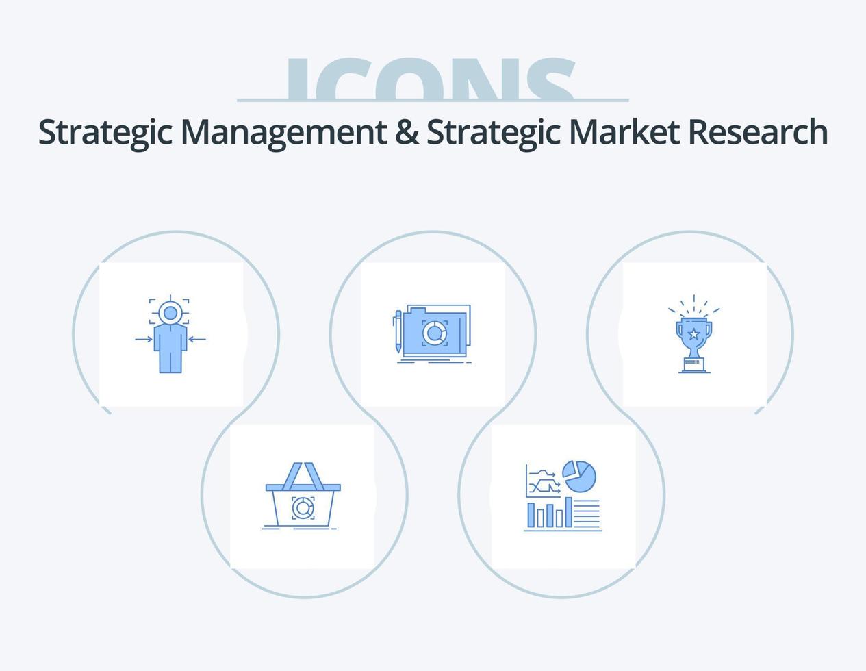 gestion stratégique et recherche de marché stratégique pack d'icônes bleues 5 conception d'icônes. tasse. cible. homme. serrure. but vecteur