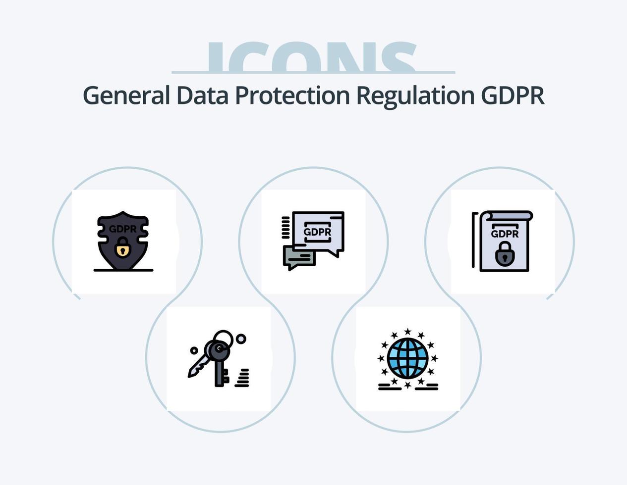 pack d'icônes rempli de ligne gdpr 5 conception d'icônes. loi. gdpr . sécurité. équilibre . chat de sécurité vecteur