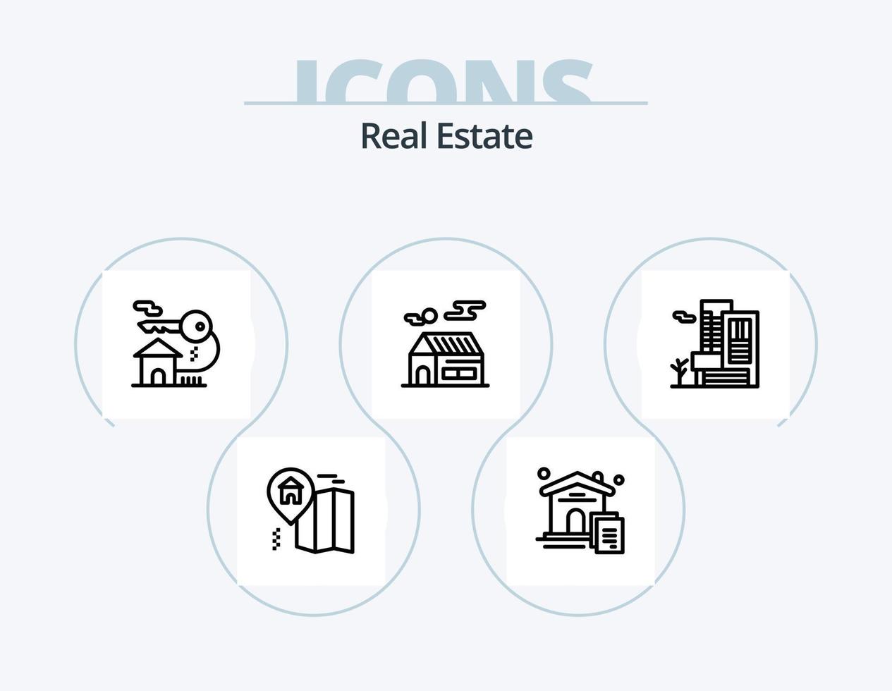 pack d'icônes de ligne immobilière 5 conception d'icônes. bureau. domaine. maison. réel. domaine vecteur