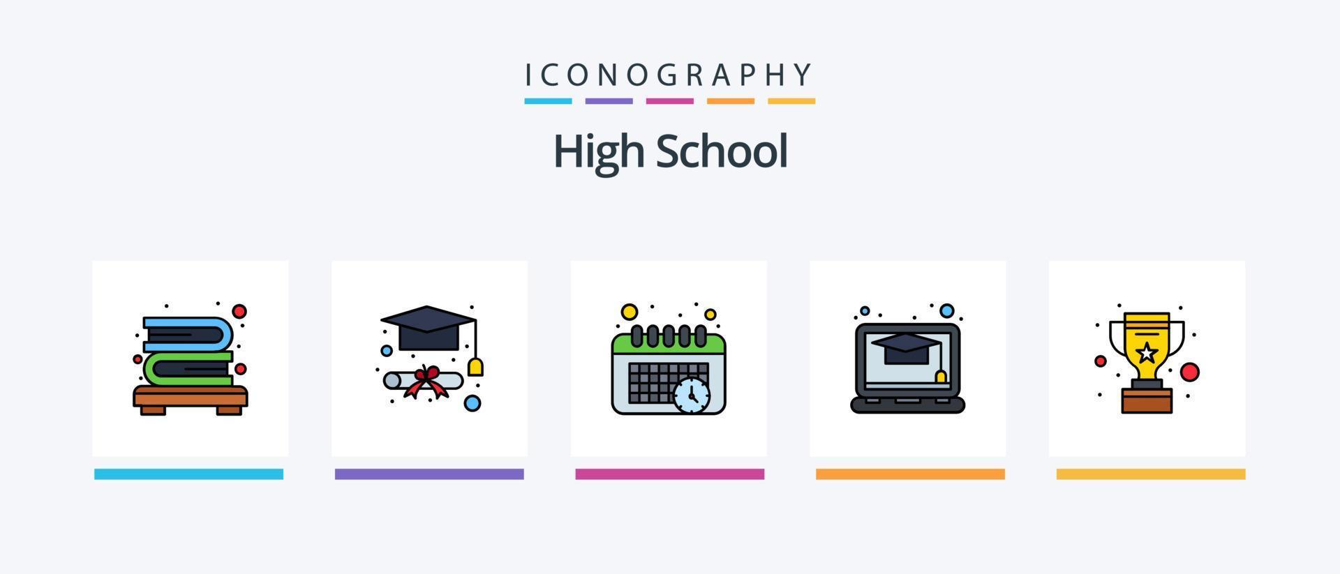 ligne de lycée remplie de 5 packs d'icônes comprenant le calendrier d'étude. temps de lecture. intérieur. éducation. calculatrice. conception d'icônes créatives vecteur