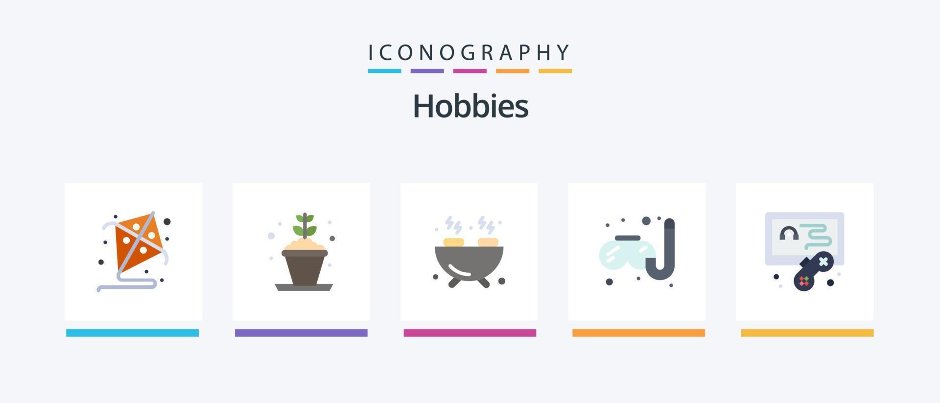 passe-temps plat 5 pack d'icônes comprenant. jeu. nourriture. passe-temps. passe-temps. conception d'icônes créatives vecteur