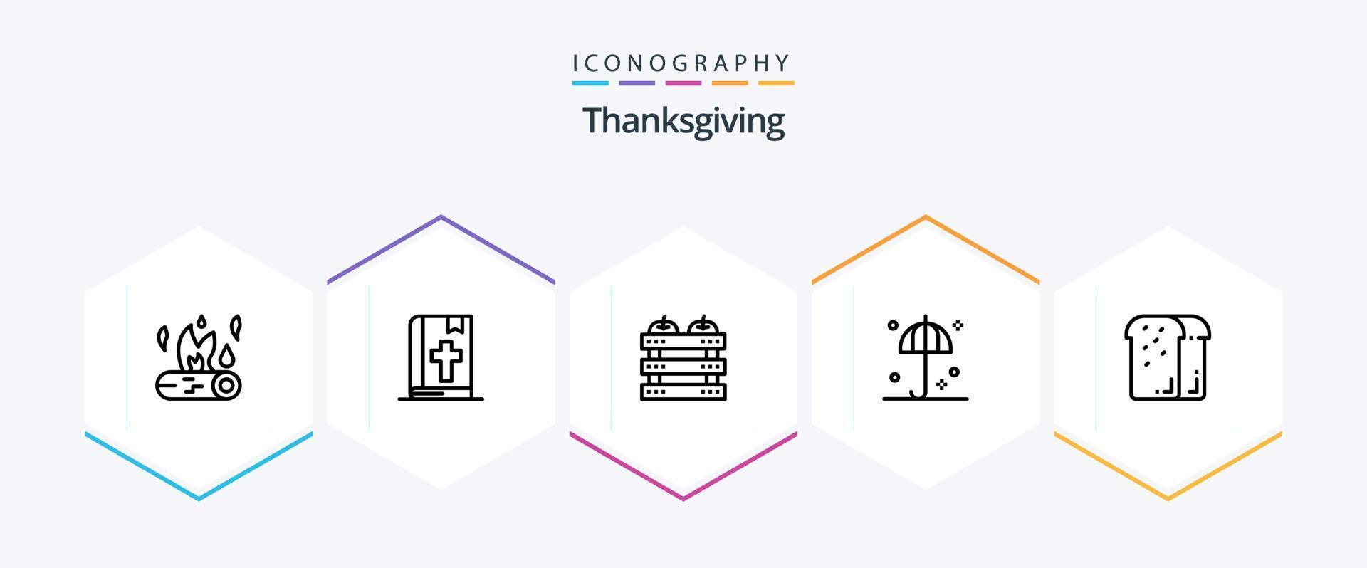 pack d'icônes de 25 lignes d'action de grâces, y compris un parapluie. sécurité. action de grâces. protection. nourriture vecteur