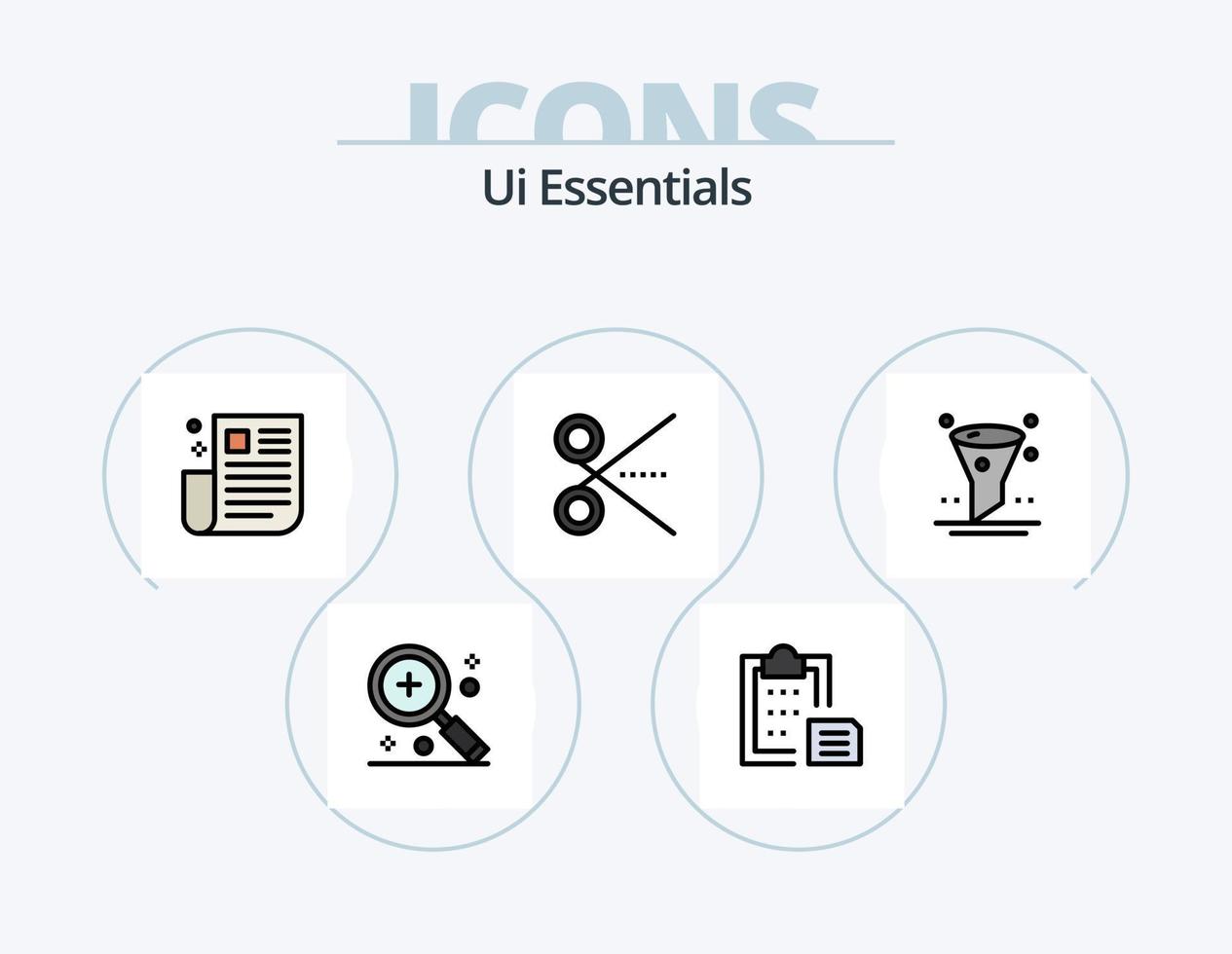 pack d'icônes remplies de ligne ui essentials 5 conception d'icônes. ciseaux. couper. la navigation. ui. liste vecteur