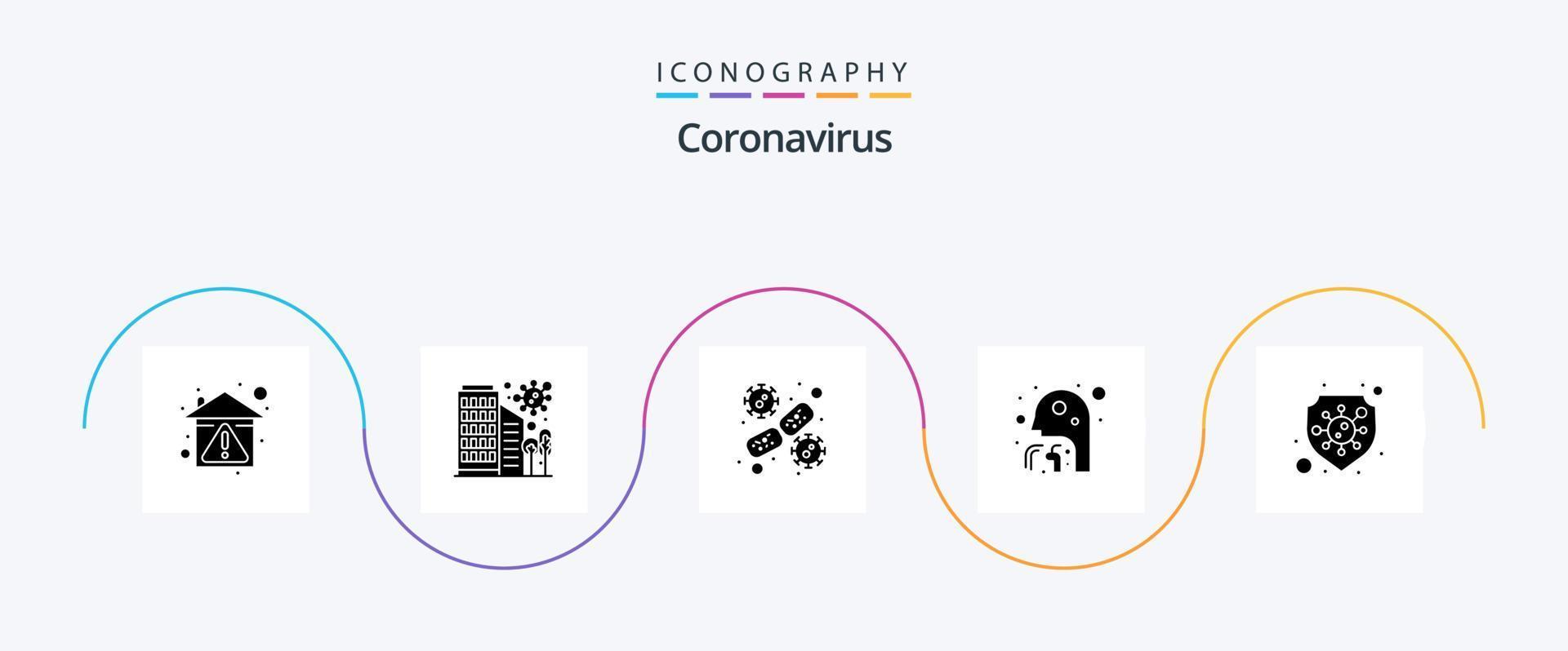 pack d'icônes de glyphe de coronavirus 5, y compris la protection. homme. bactéries. soins de santé. cellule sanguine vecteur