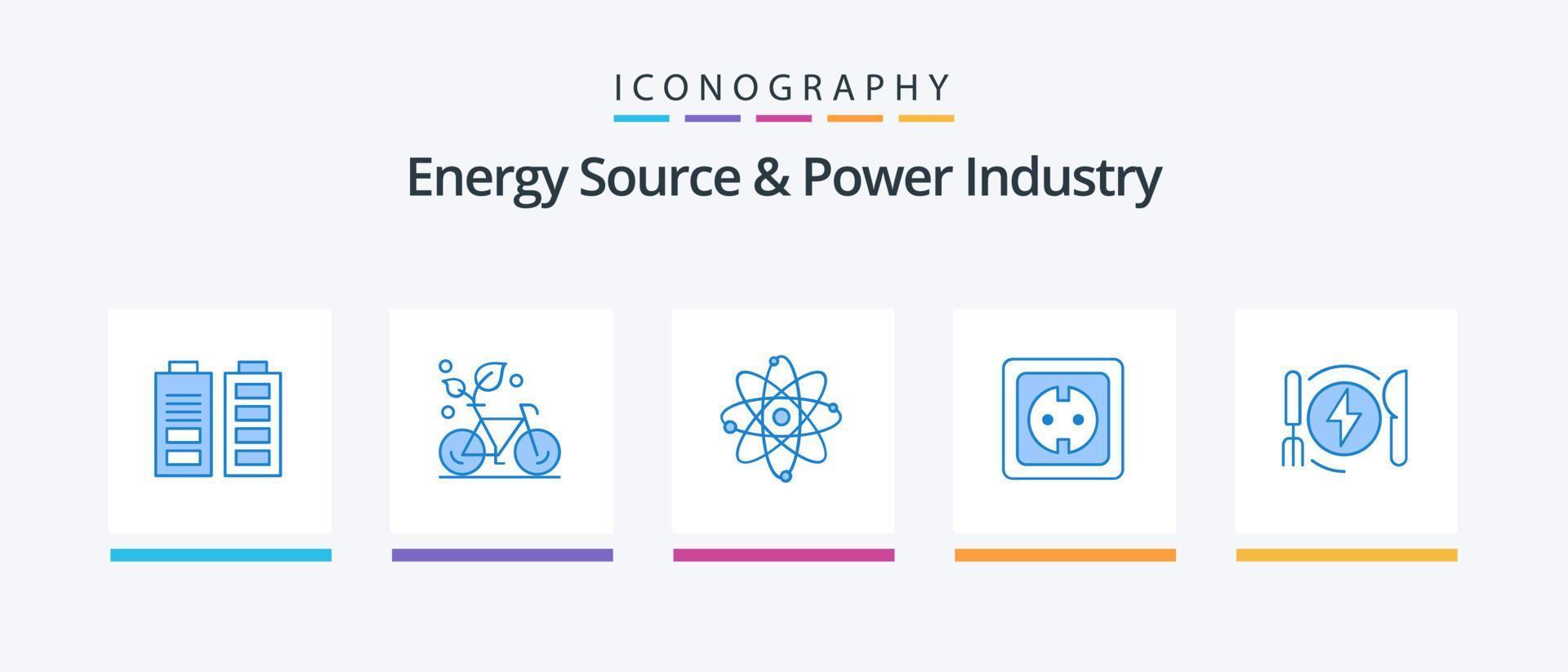 source d'énergie et pack d'icônes bleues de l'industrie de l'énergie 5, y compris la prise. brancher. environnement. énergie. laboratoire. conception d'icônes créatives vecteur