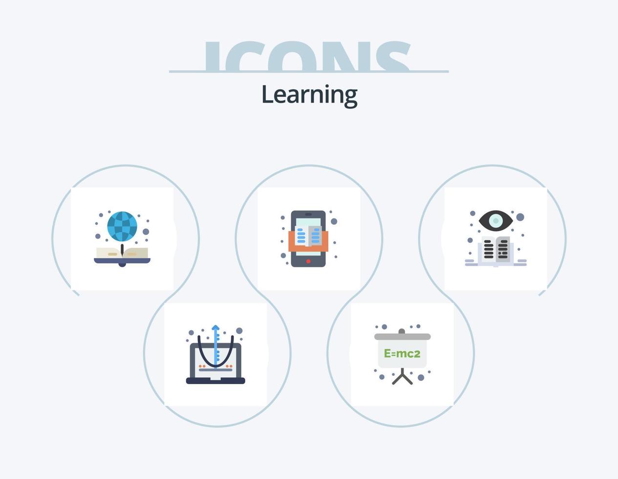 pack d'icônes plat d'apprentissage 5 conception d'icônes. enseignement supervisé. apprentissage. e livre. lire. mobile vecteur