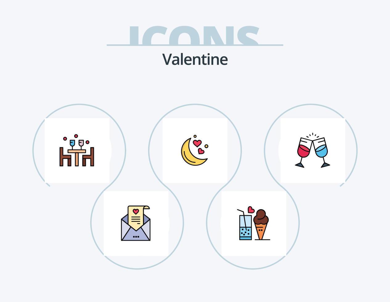 pack d'icônes remplies de ligne de la saint-valentin 5 conception d'icônes. fête. aimer. glace. jour. Valentin vecteur