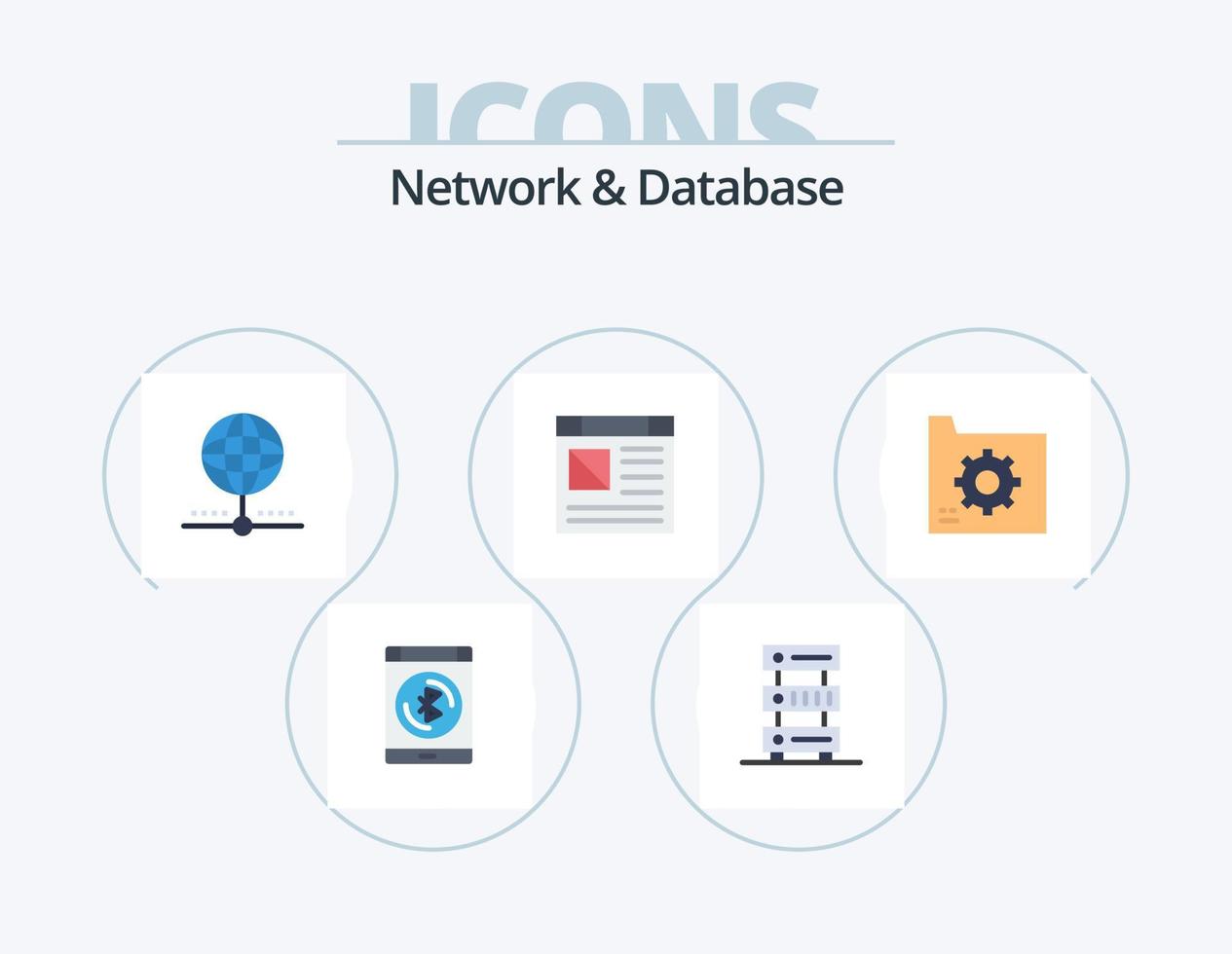 pack d'icônes plat réseau et base de données 5 conception d'icônes. page. application. serveur. réseau. base de données vecteur