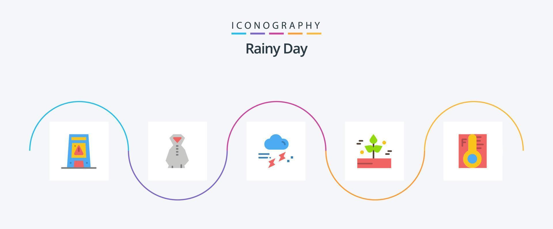 pack d'icônes plat 5 pluvieux, y compris pluvieux. usine. nuage. feuille. tonnerre vecteur
