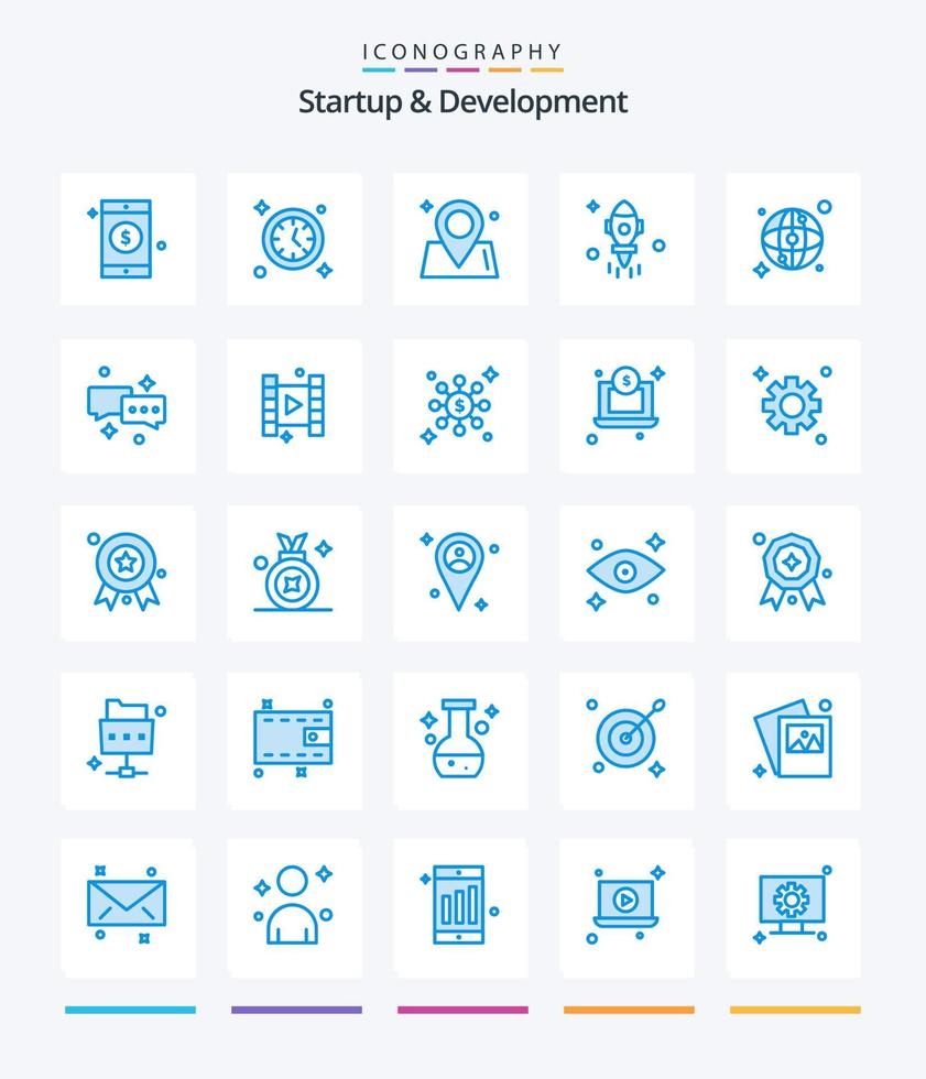 démarrage créatif et développement 25 pack d'icônes bleues telles que le chat. carte. chemin. monde. espace vecteur