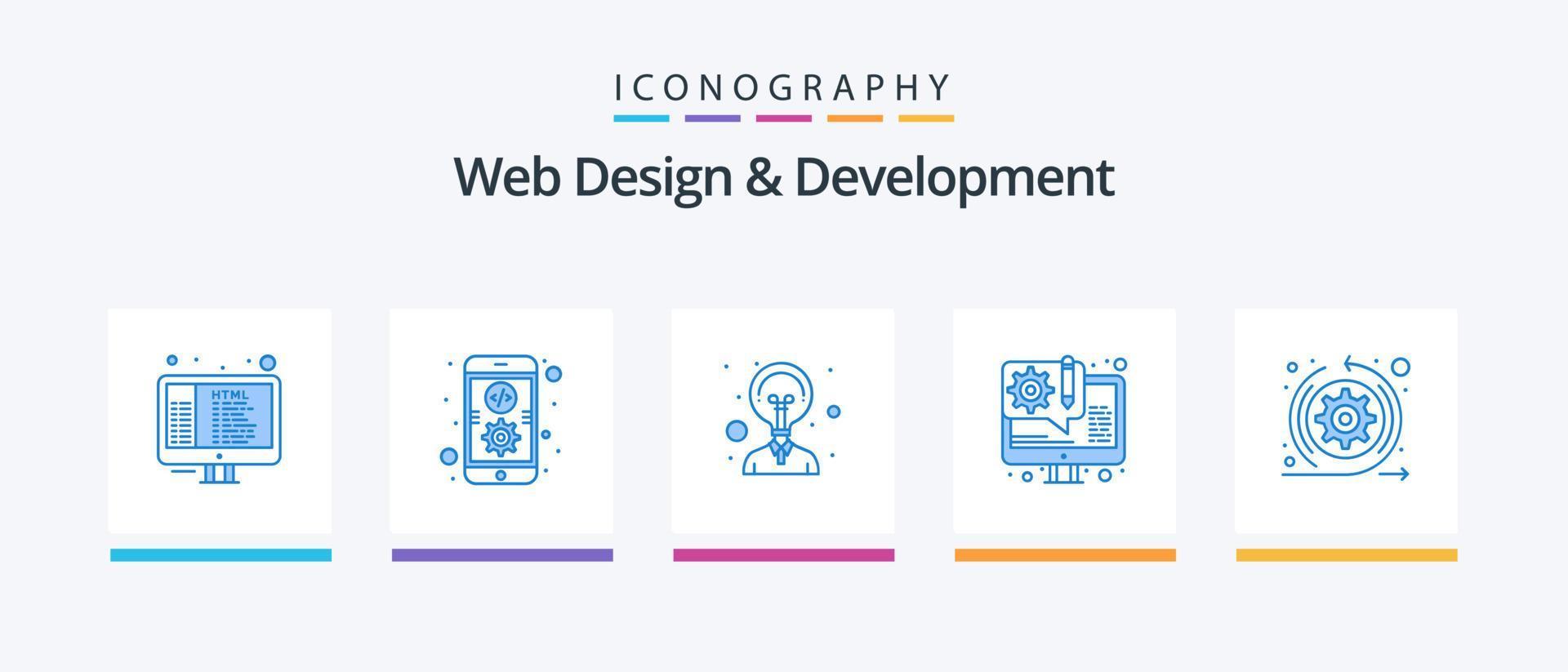 conception et développement web pack d'icônes bleu 5 comprenant des flèches. la créativité. création de sites web. développement. conception d'icônes créatives vecteur