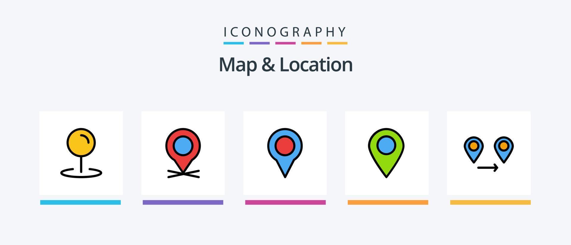 carte et ligne de localisation remplies de 5 packs d'icônes comprenant une épingle. carte. étoile. emplacement. broche. conception d'icônes créatives vecteur