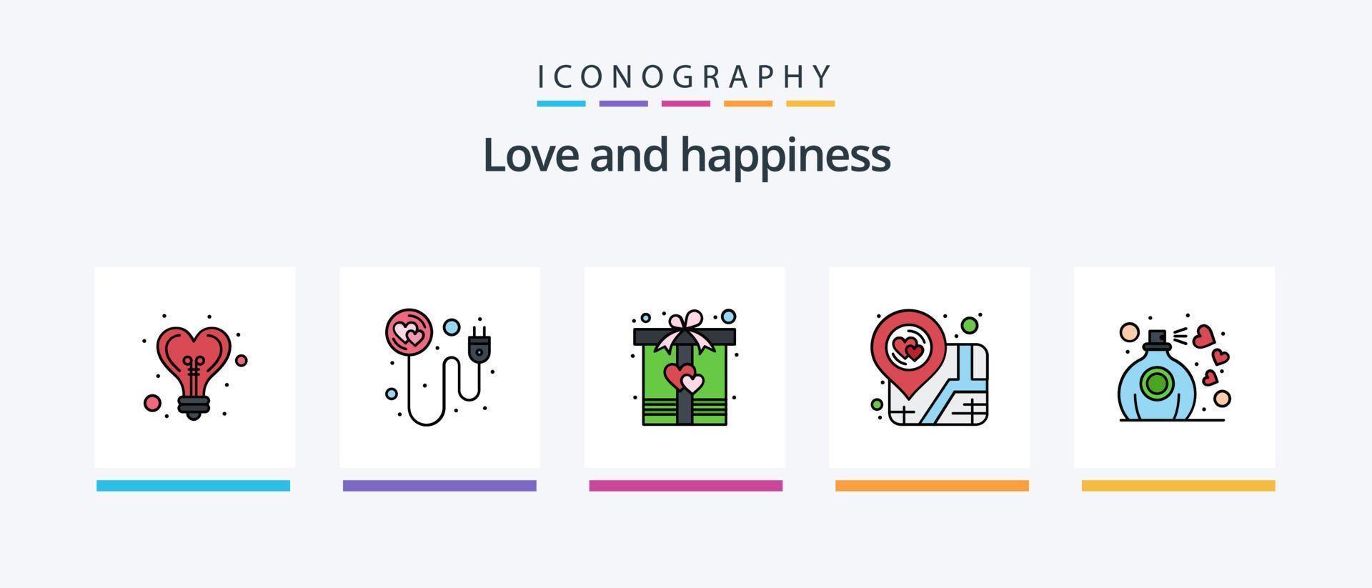 pack de 5 icônes rempli de ligne d'amour, y compris le cœur. chariot. engagement. achats. Chariot. conception d'icônes créatives vecteur