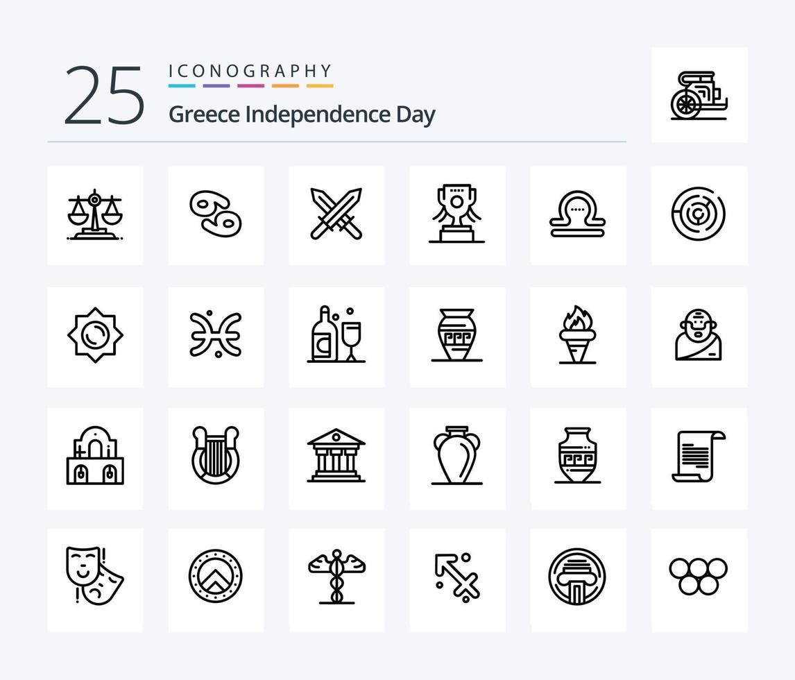 pack d'icônes de 25 lignes du jour de l'indépendance de la grèce, y compris le cercle. zodiaque. Irlande. Balance. Irlande vecteur