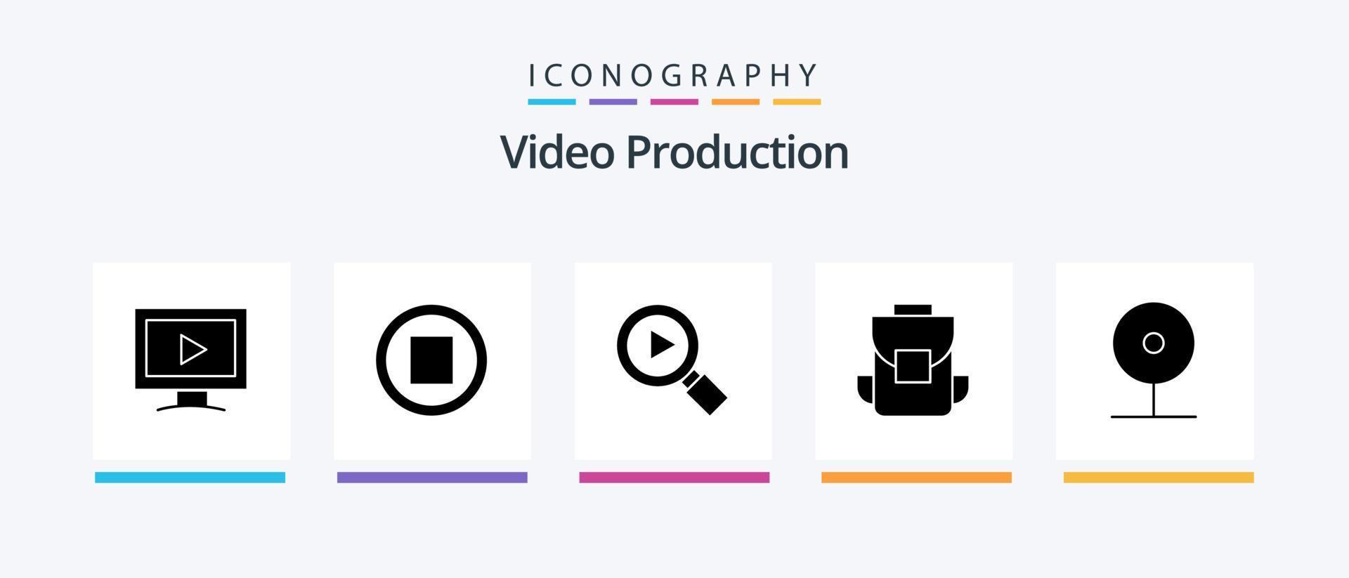 pack d'icônes de glyphe de production vidéo 5 comprenant un sac à dos. multimédia. arrêt. médias . vidéo. conception d'icônes créatives vecteur