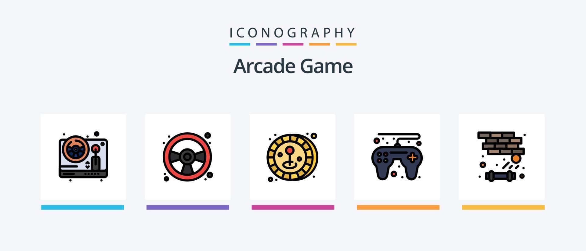 ligne d'arcade remplie de 5 packs d'icônes comprenant un score élevé. jouer. voiture de course. enfants. amusant. conception d'icônes créatives vecteur