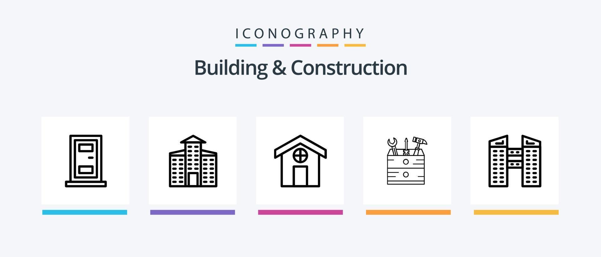 pack d'icônes de la ligne 5 de construction et de construction, y compris la maison. ville. bâtiment. stade. construction. conception d'icônes créatives vecteur