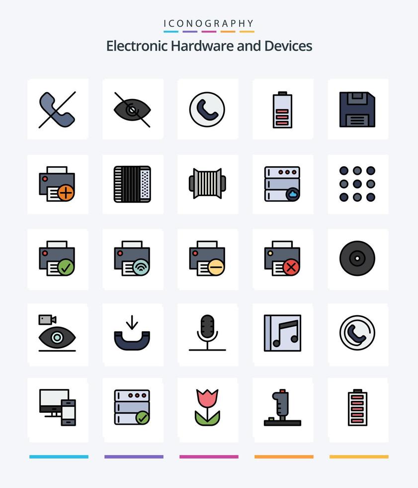 pack d'icônes rempli de 25 lignes d'appareils créatifs tels que save. disquette. combiné. moitié. électricité vecteur