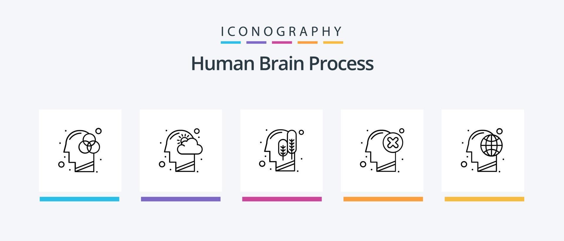 pack d'icônes 5 de la ligne de processus du cerveau humain, y compris détendu. esprit. brancher. humain. content. conception d'icônes créatives vecteur