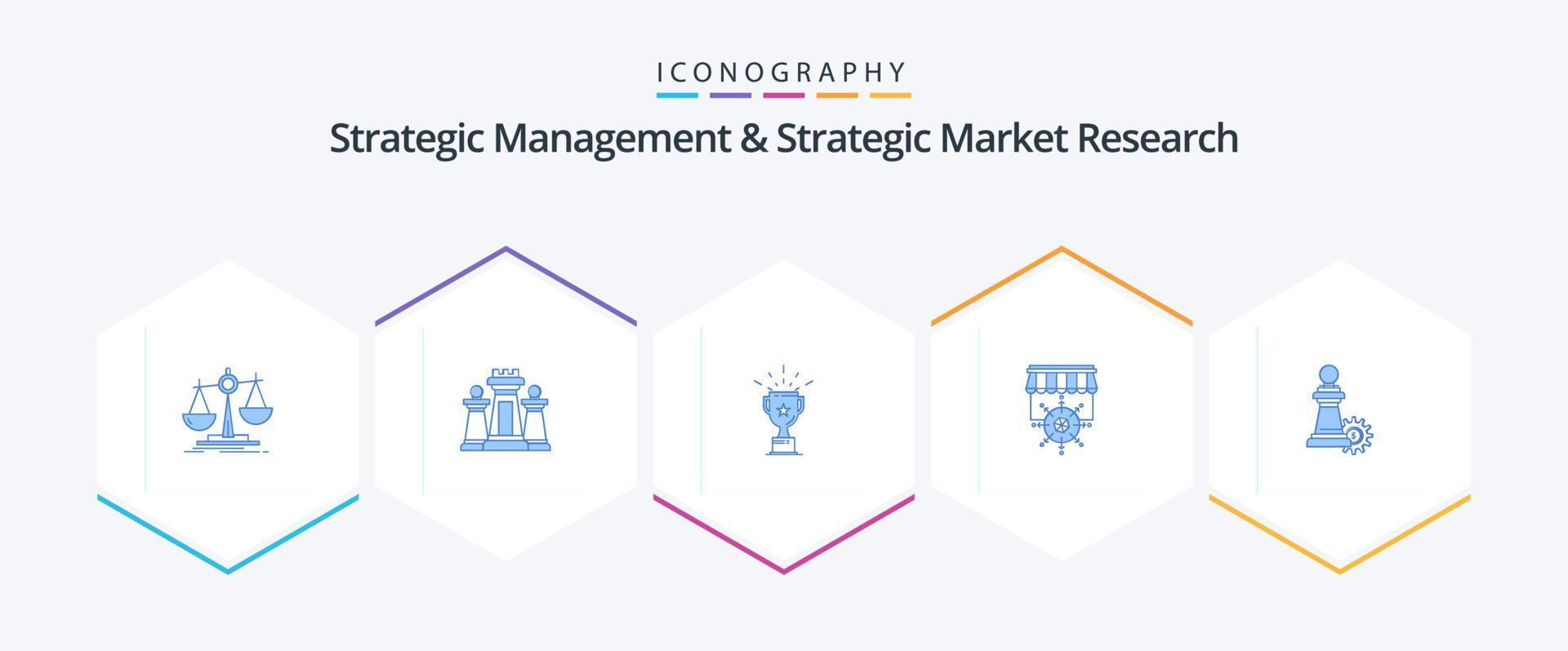 gestion stratégique et étude de marché stratégique pack de 25 icônes bleues, y compris les entreprises. achats. tactique. boutique. prix vecteur