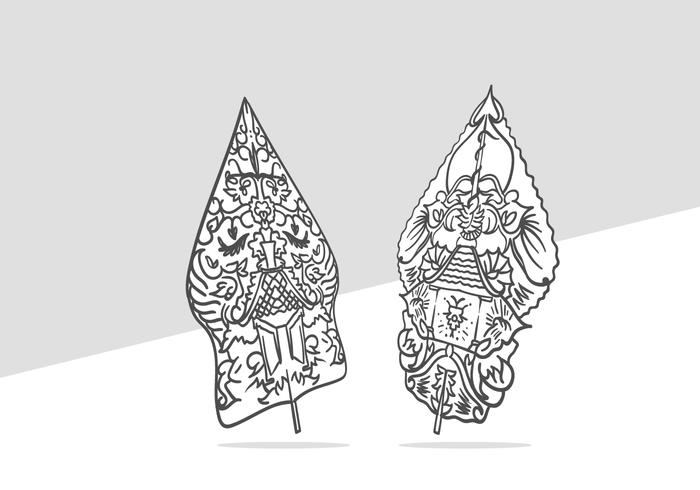 gunungan wayang ligne art illustration dessinée à la main vecteur