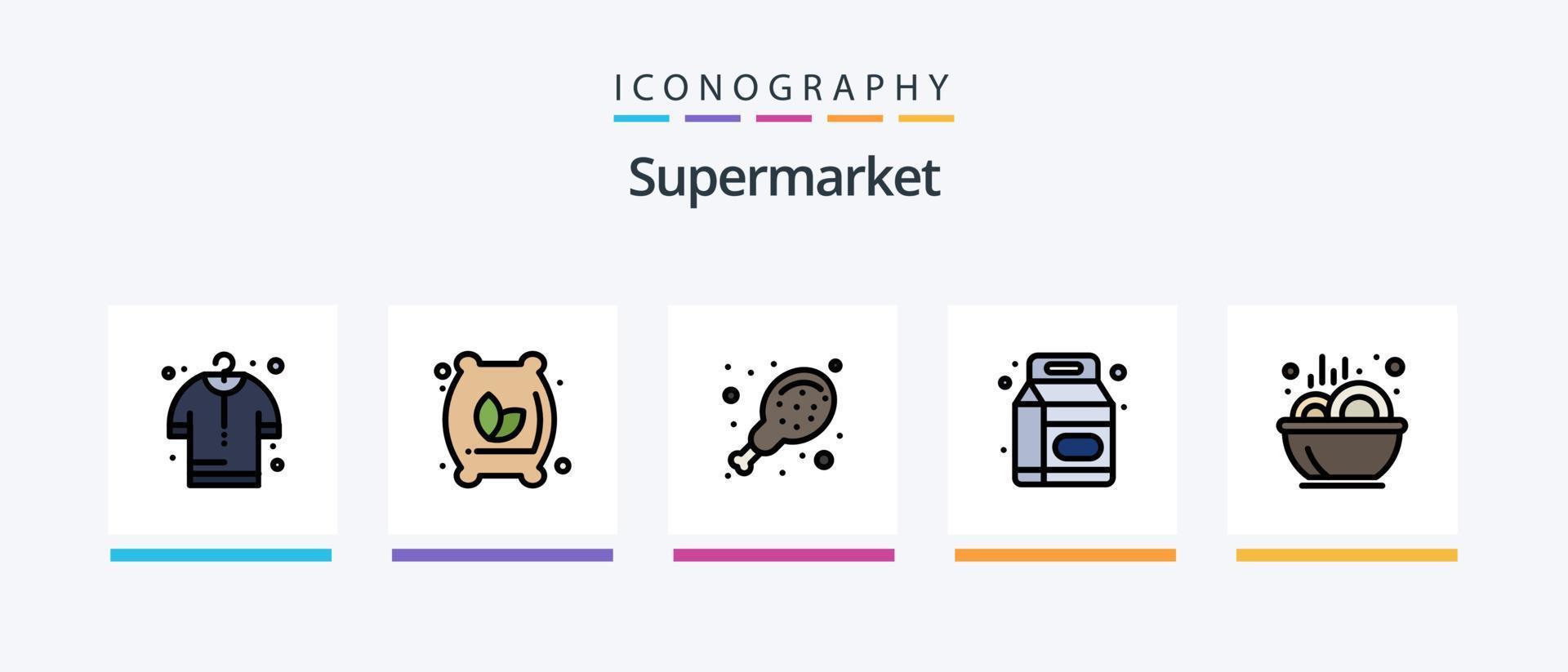 ligne de supermarché remplie de 5 icônes comprenant un supermarché. œufs. poulet. œuf. sac de courses. conception d'icônes créatives vecteur