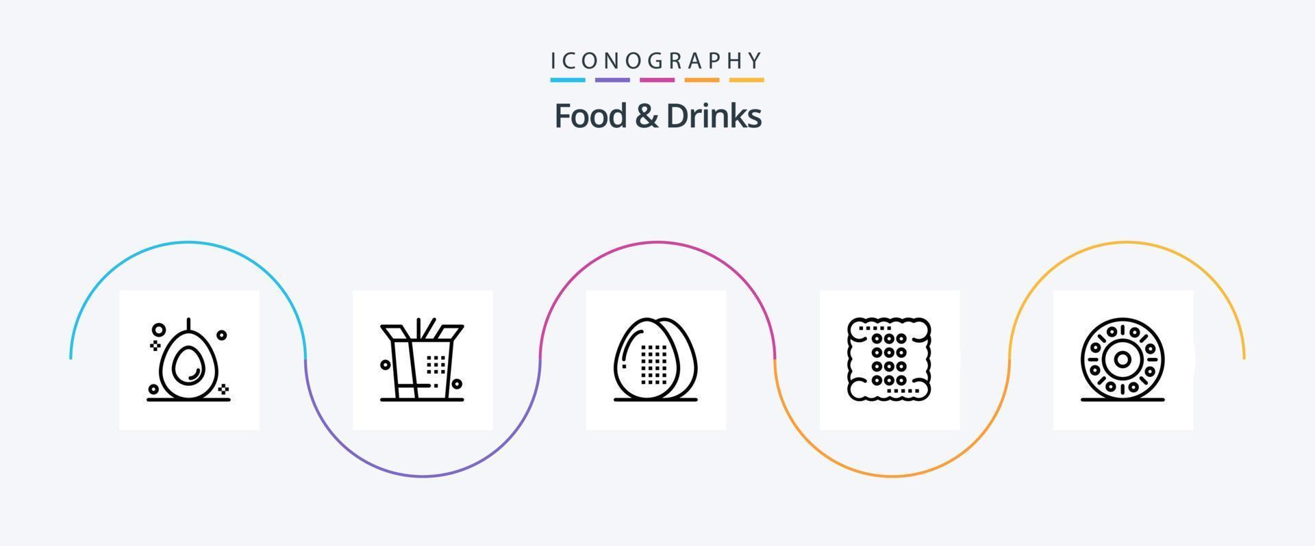 pack d'icônes de la ligne 5 de nourriture et de boissons, y compris la nourriture. Donut. nourriture. repas. boissons vecteur