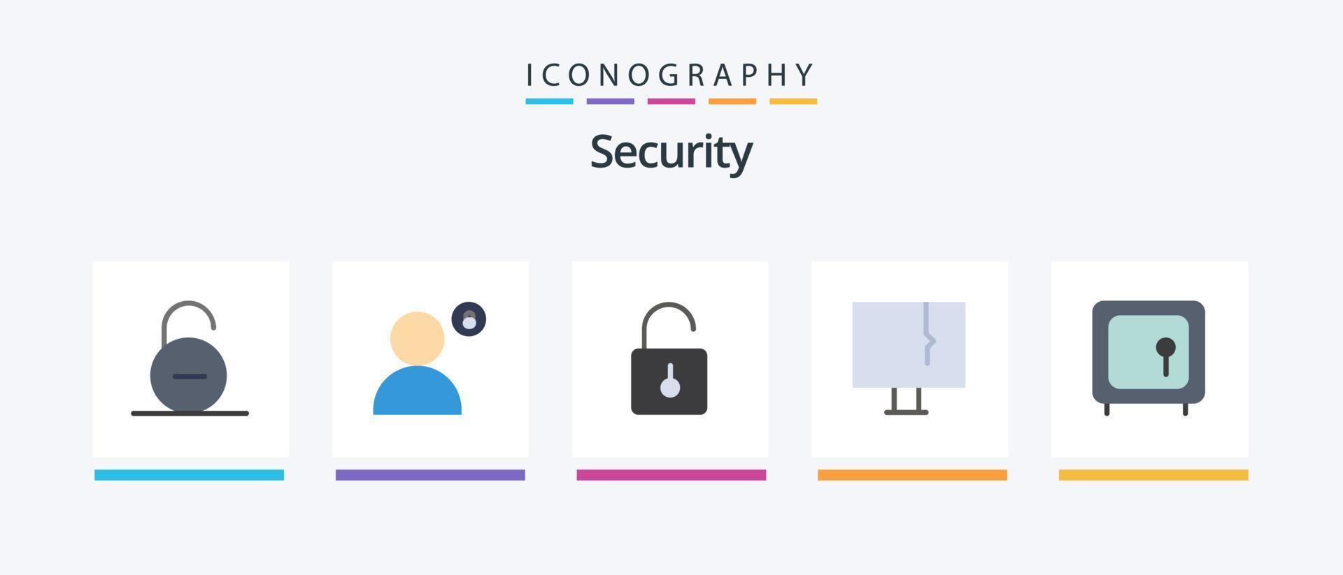 pack d'icônes de sécurité plat 5, y compris pc. alerte. confidentialité. ouvrir. sécurité. conception d'icônes créatives vecteur