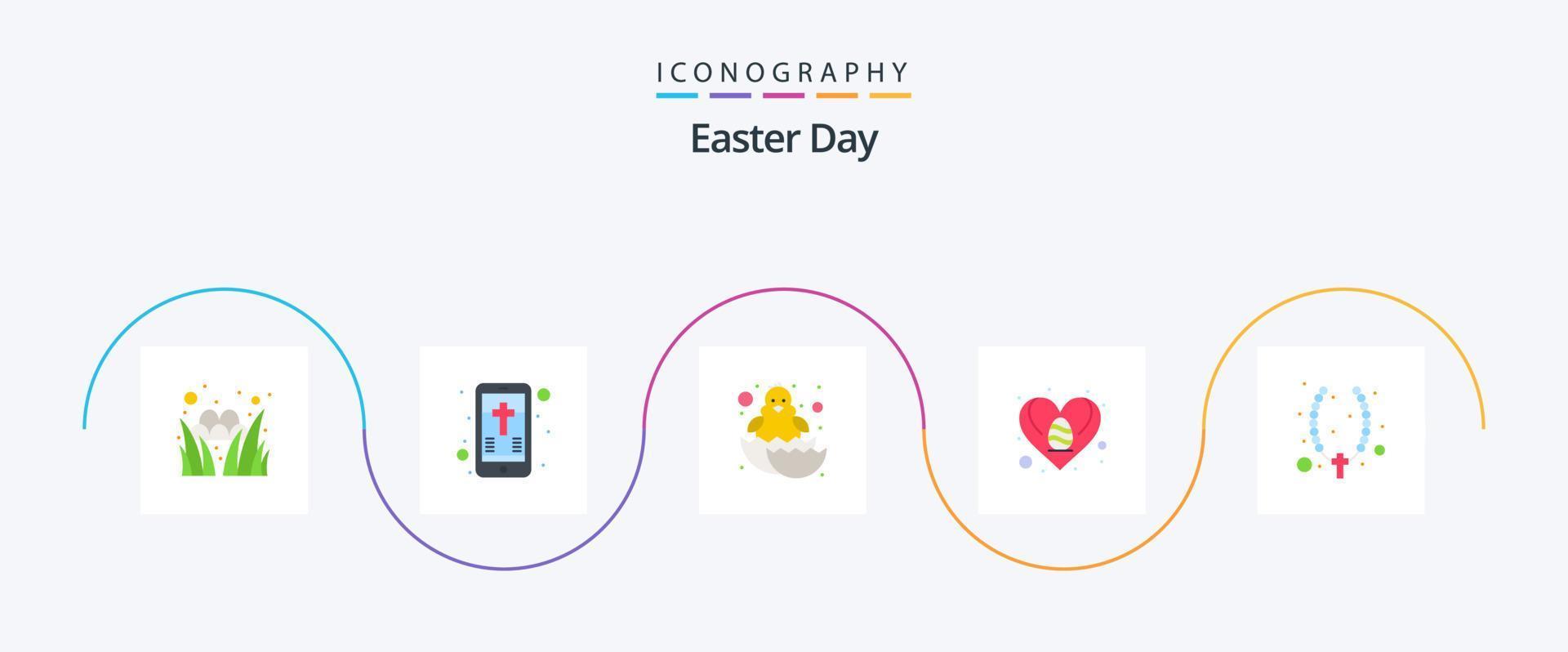 pack d'icônes plat 5 de pâques, y compris chrétien. aimer. bébé. cœur. Pâques vecteur