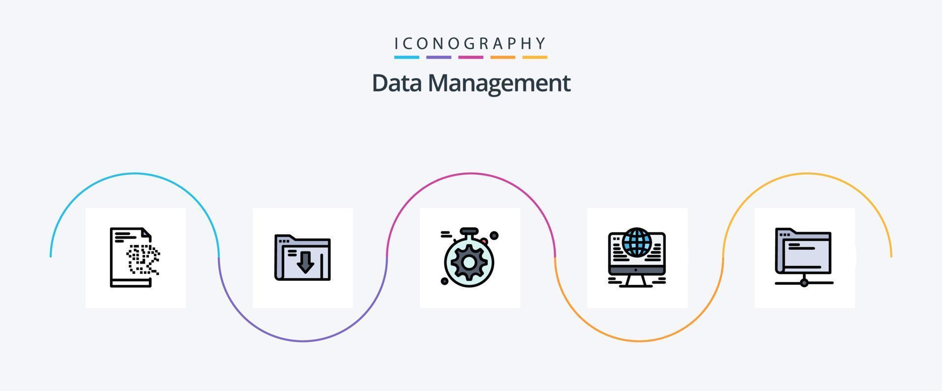 ligne de gestion des données remplie de pack d'icônes plat 5, y compris le dossier. données. engrenage. réseau. connexion vecteur