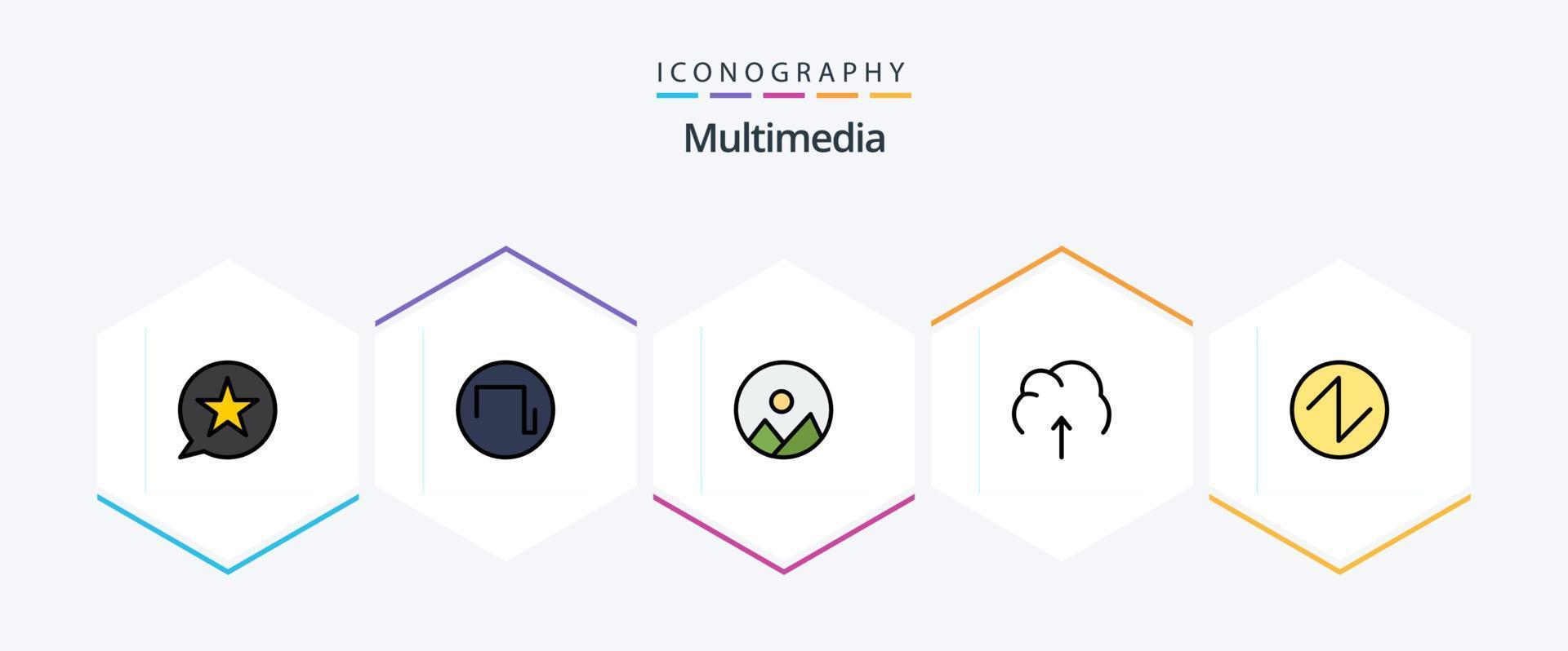 pack d'icônes multimédia 25 fillline comprenant un triangle. stockage. image. serveur. données vecteur