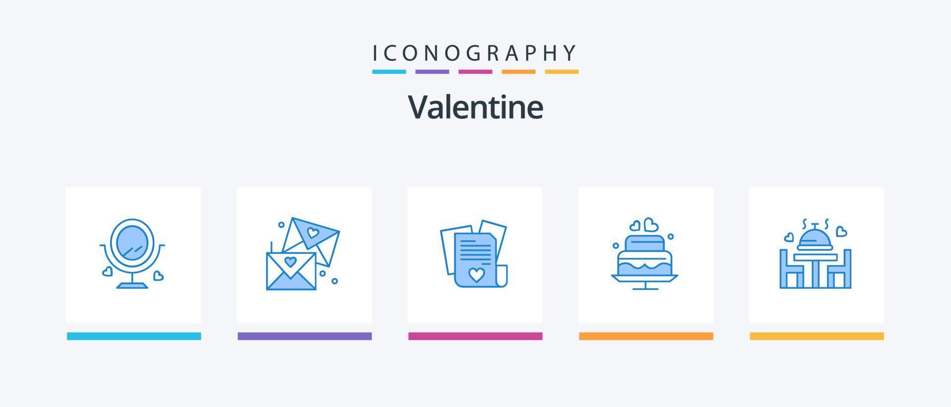 pack d'icônes bleu valentine 5, y compris l'amour. mariage. déposer. cœur. gâteau. conception d'icônes créatives vecteur